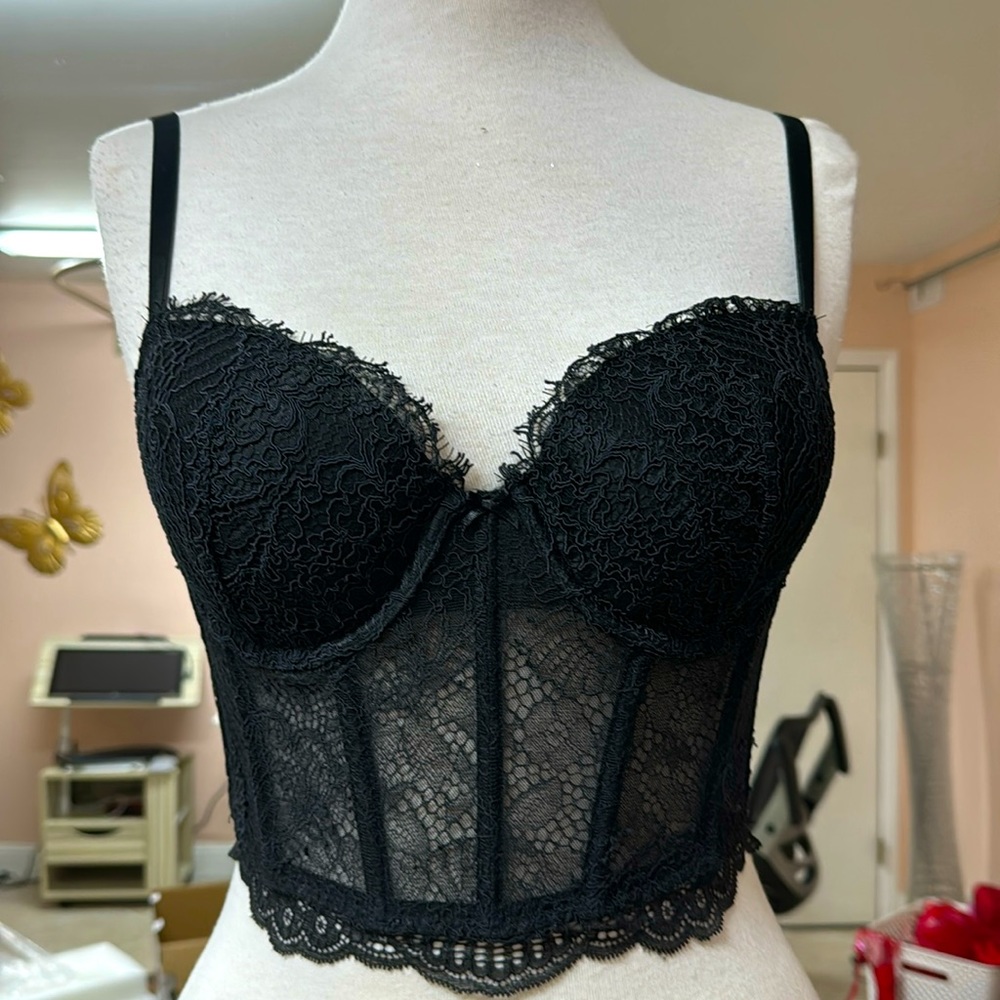 Victorias Secret black lace and velvet corset top small